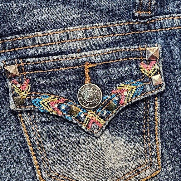 Vigoss Jean Shorts Youth Girls 10 Embroidered Pockets Rolled Cuff Dark Wash - Picture 8 of 8